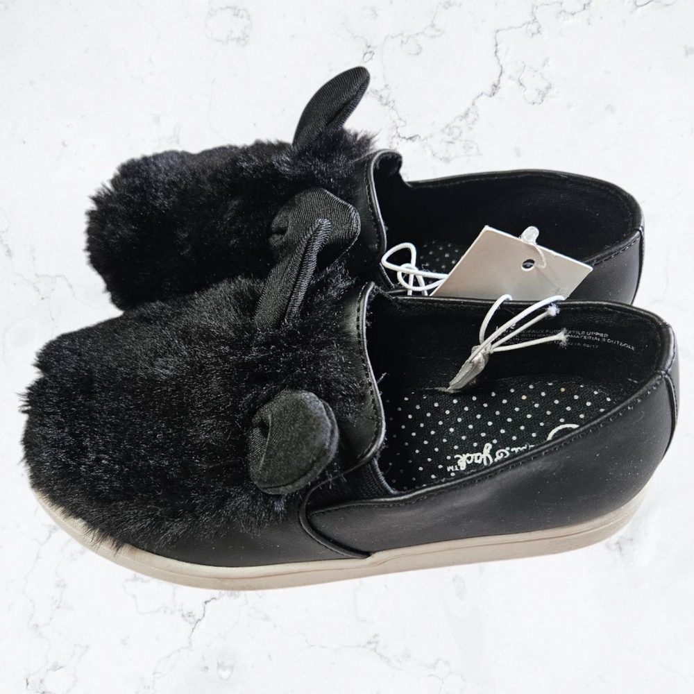 New Cat & Jack Delmi Black Faux Fur Bunny Cat Slip On Shoes Sneakers Toddler 12 - Picture 2 of 5